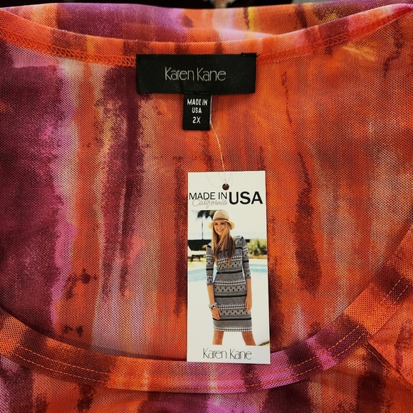 Karen Kane 3/4 Sleene Round Neck Mesh Knit Top in Coral Reef 2X Plus Size W-682 - Picture 6 of 13